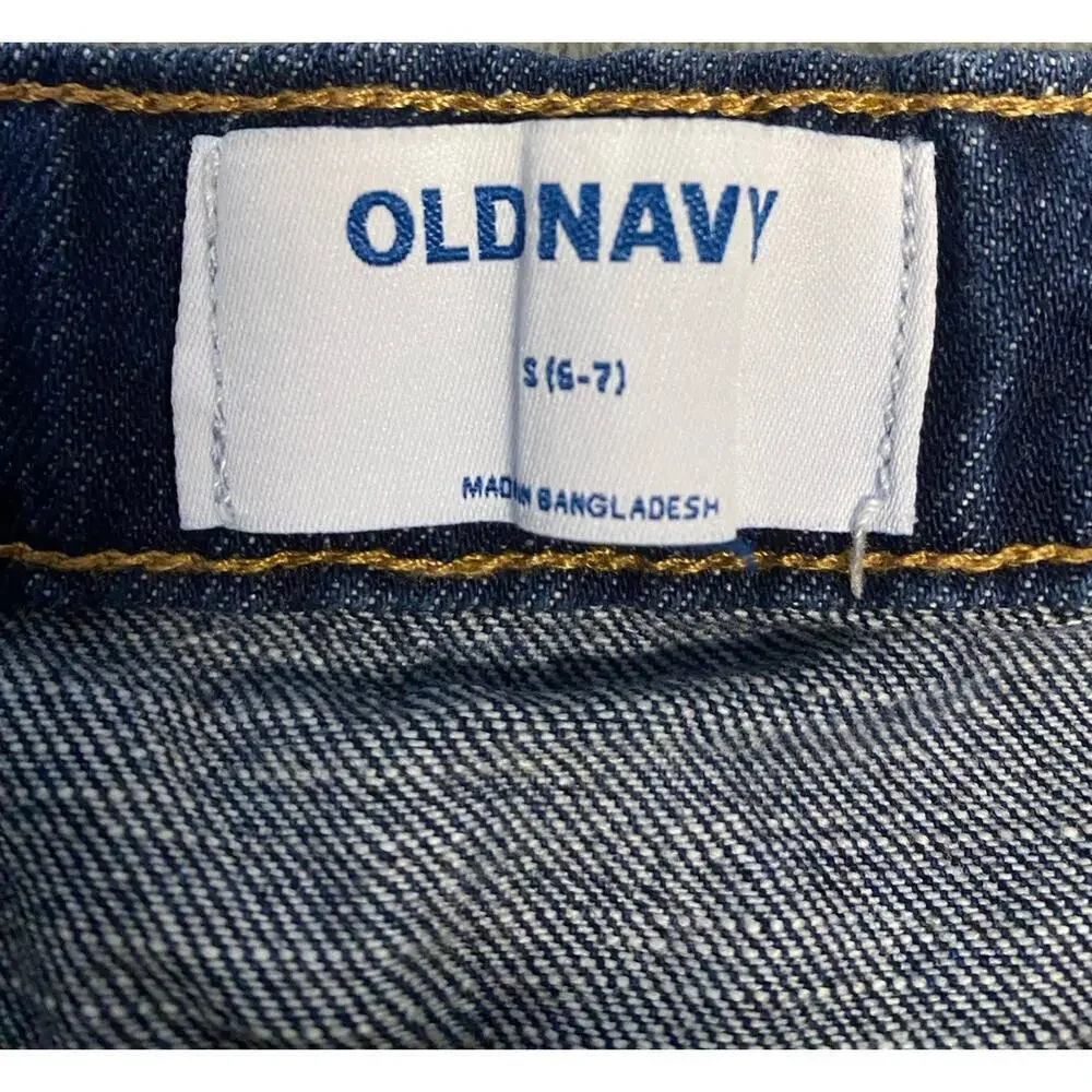 Old Navy Girls Jean Skirt Snap Front Adjustable Waist Size S 6/7 Denim Skirt